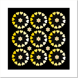 Yellow hearts pattern Posters and Art